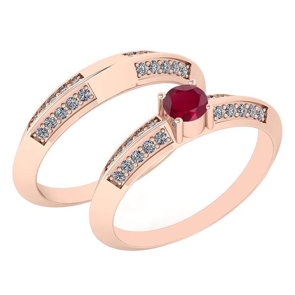 Certified 0.55 Ctw Ruby And Diamond VS/SI1 2 Pcs Ring 1