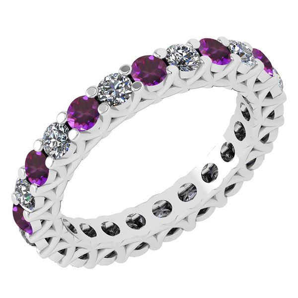 Certified 1.61 Ctw Amethyst And Diamond 18K White Gold