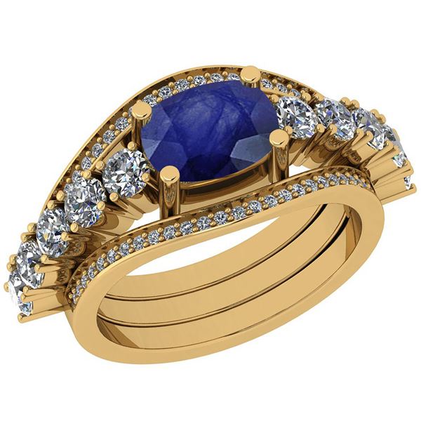 Certified 3.84 Ctw I2/I3 Blue Sapphire And Diamond 14K
