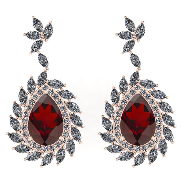 Certified 11.20 Ctw I2/I3 Garnet And Diamond 14K Rose G