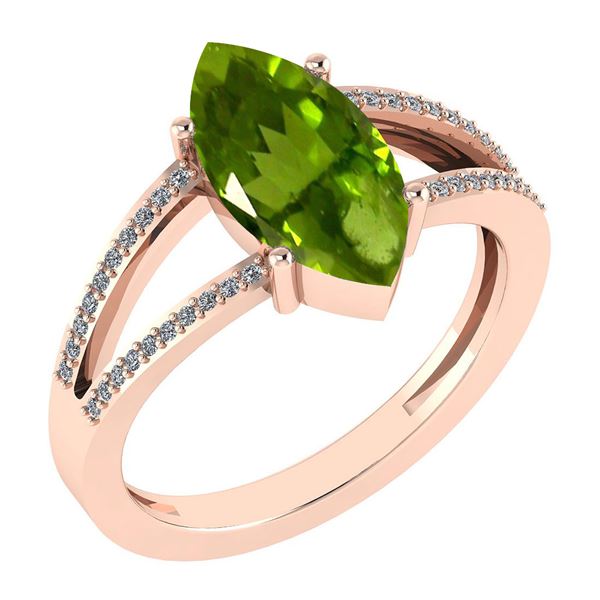 Certified 2.20 Ctw Peridot And Diamond VS/SI1 Ring 14K