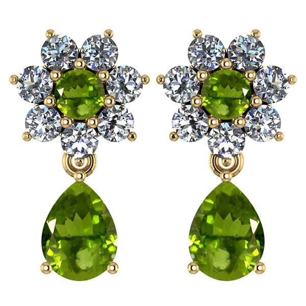 Certified 4.86 Ctw Peridot And Diamond 14k Yellow Gold