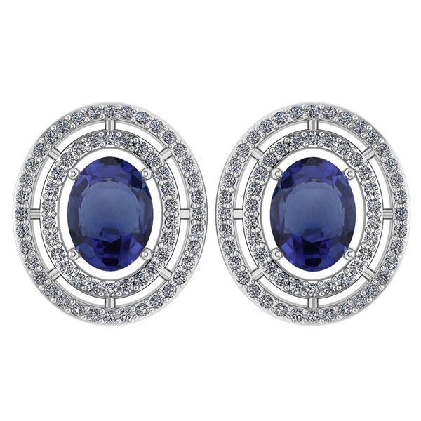 Certified 3.12 Ctw Blue Sapphire And Diamond 18K White