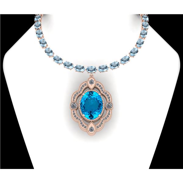 Certified 71.00 Ctw Blue Topaz And Diamond I2/I3 14K Ro