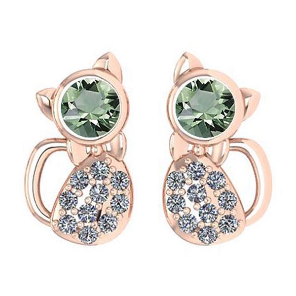 Certified 0.30 Ctw Green Amethyst And Diamond 14K Rose