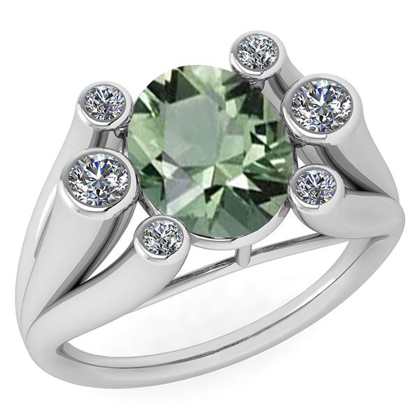 Certified 2.82 Ctw Green Amethyst And Diamond VS/SI1 Ri