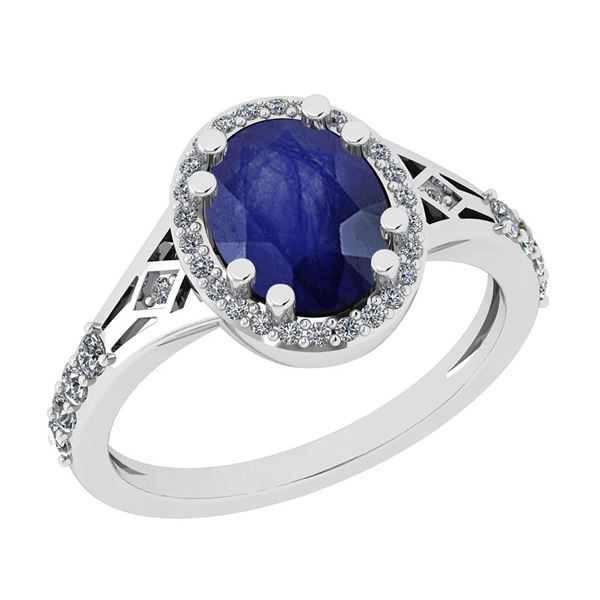 Certified 2.36 Ctw I2/I3 Blue Sapphire And Diamond 14K