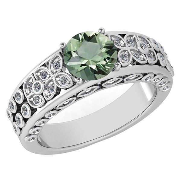 Certified 1.57 Ctw Green Amethyst And Diamond Wedding/E