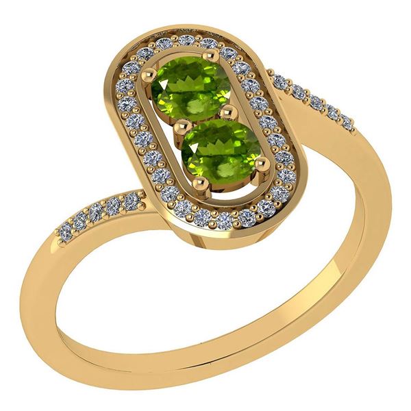 Certified 0.68 Ctw Peridot And Diamond 14k Yellow Gold