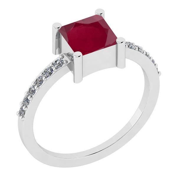 Certified 0.85 Ctw Ruby And Diamond VS/SI1 18K White Go