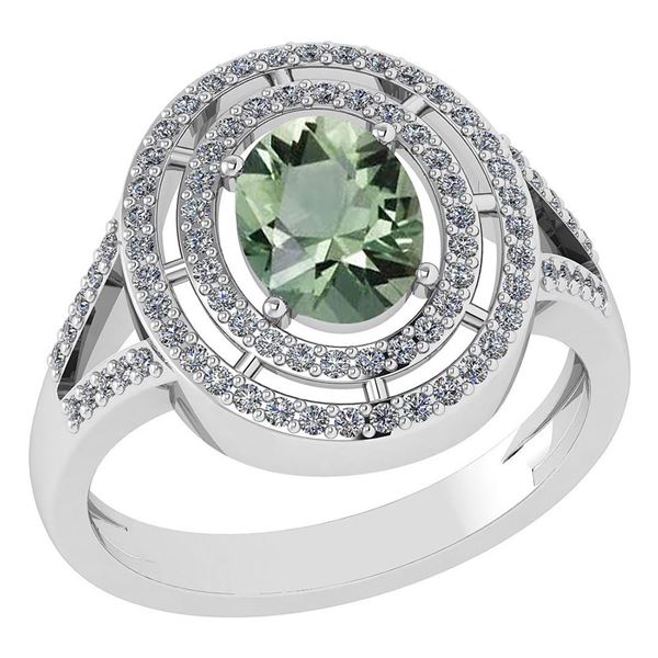 Certified 1.66 Ctw Green Amethyst And Diamond 14k White