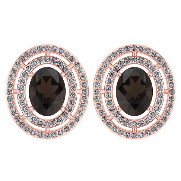 Certified 3.12 Ctw Smoky Quarzt And Diamond 18K Rose Go