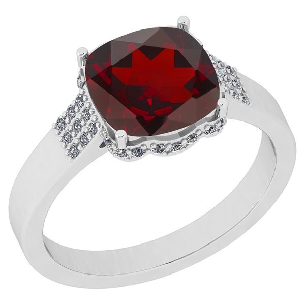 Certified 3.24 Ctw I2/I3 Garnet And Diamond 14K White G