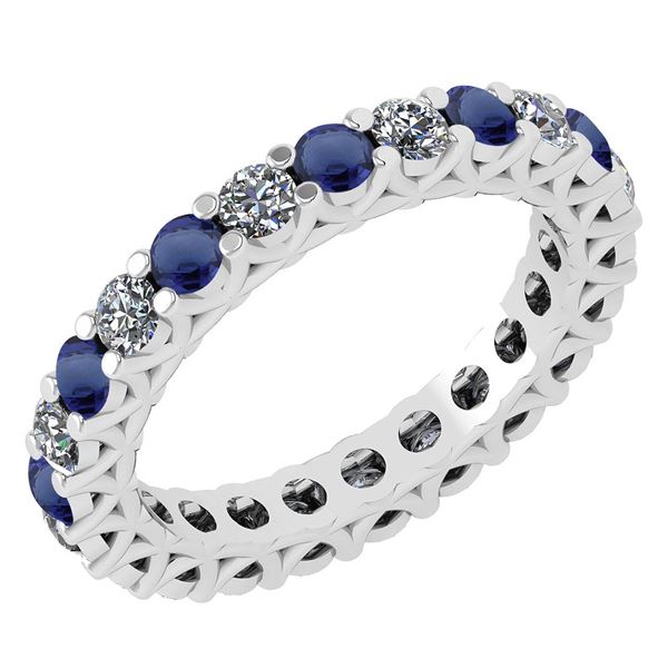 Certified 1.61 Ctw Blue Sapphire And Diamond 18K White