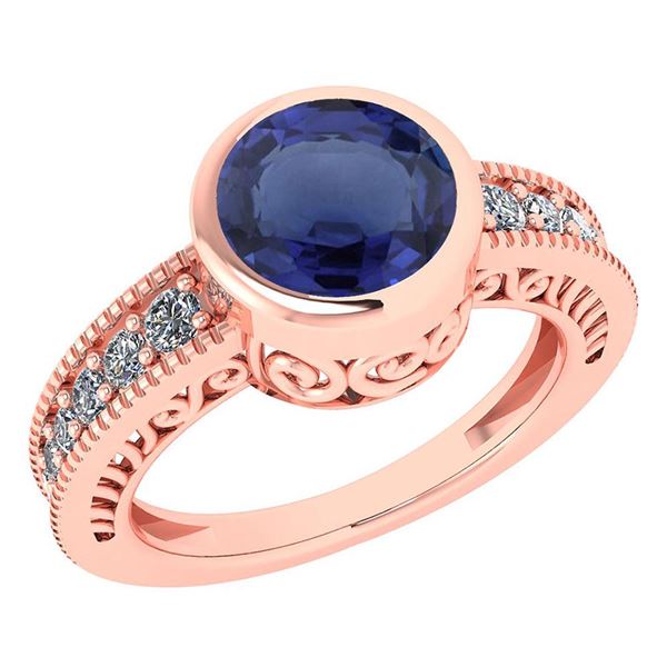 Certified 1.55 Ctw Blue Sapphire And Diamond Wedding/En