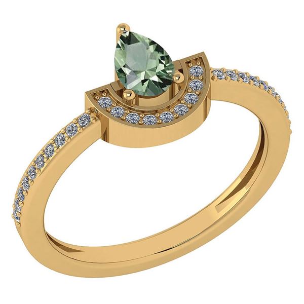 Certified 0.64 Ctw Green Amethyst And Diamond 14k Yello
