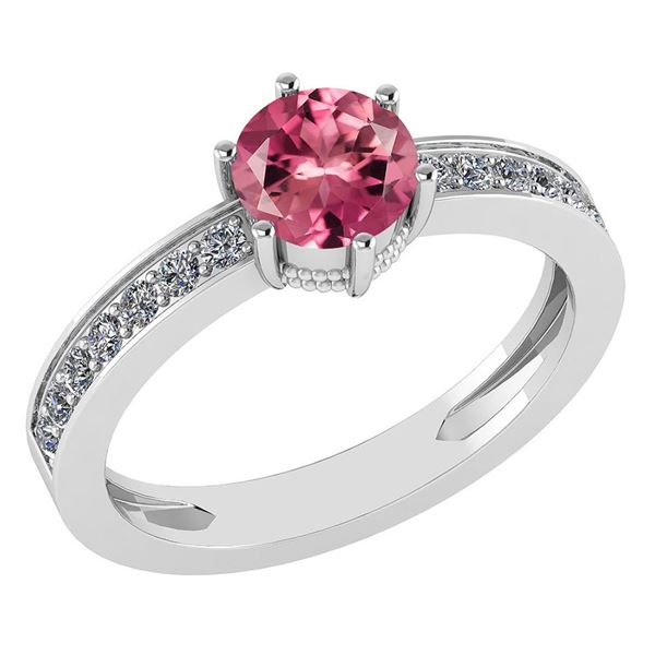 Certified 1.09 Ctw Pink Tourmaline And Diamond VS/SI1 H