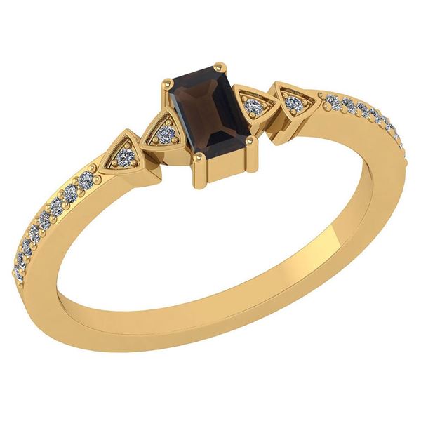 Certified 0.39 Ctw Smoky Quarzt And Diamond 14k Yellow