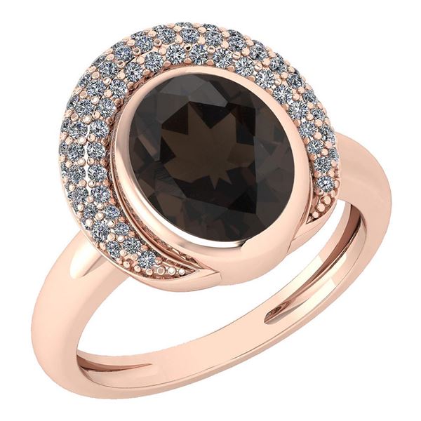 Certified 2.82 Ctw Smoky Quartz And Diamond VS/SI1 Halo