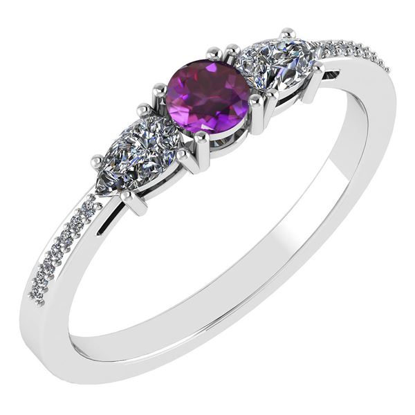 Certified 0.77 Ctw Amethyst And Diamond 14k White Gold