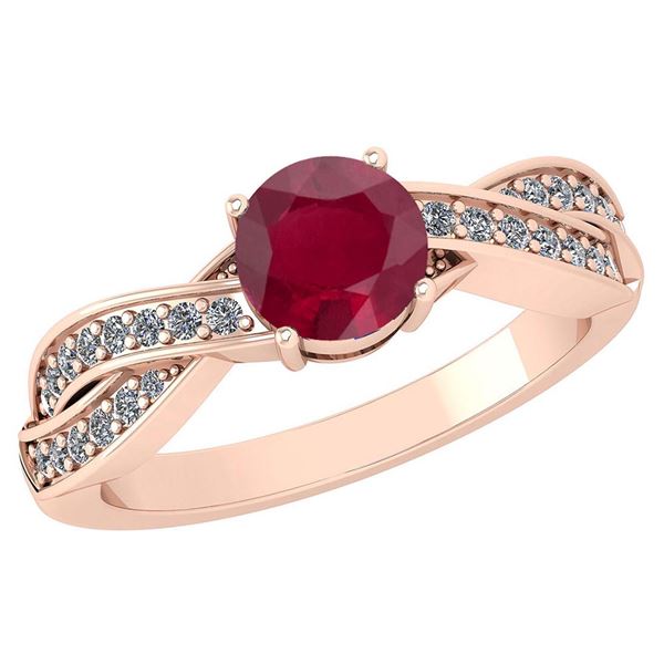Certified 1.05 Ctw Ruby And Diamond 14K Rose Gold Halo