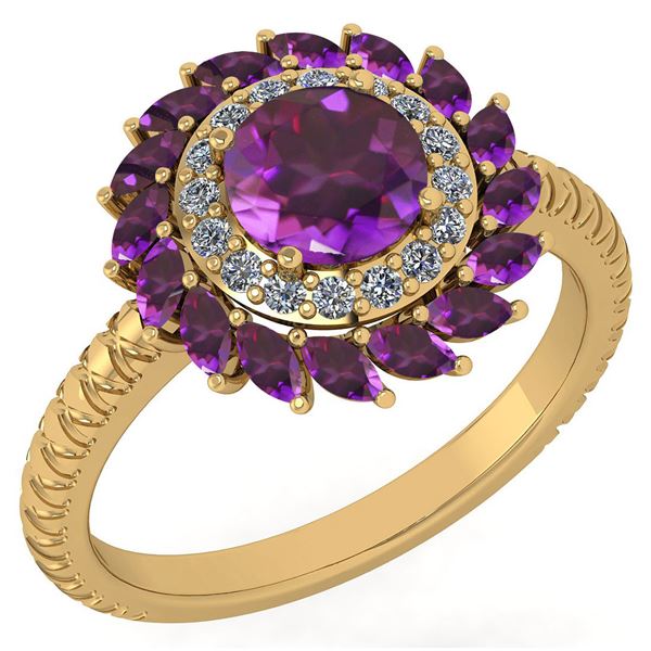 Certified 2.40 Ctw Amethyst And Diamond VS/SI1 Halo Rin