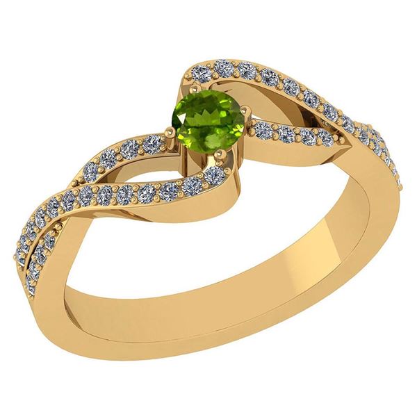 Certified 0.61 Ctw Peridot And Diamond 18K Yellow Gold