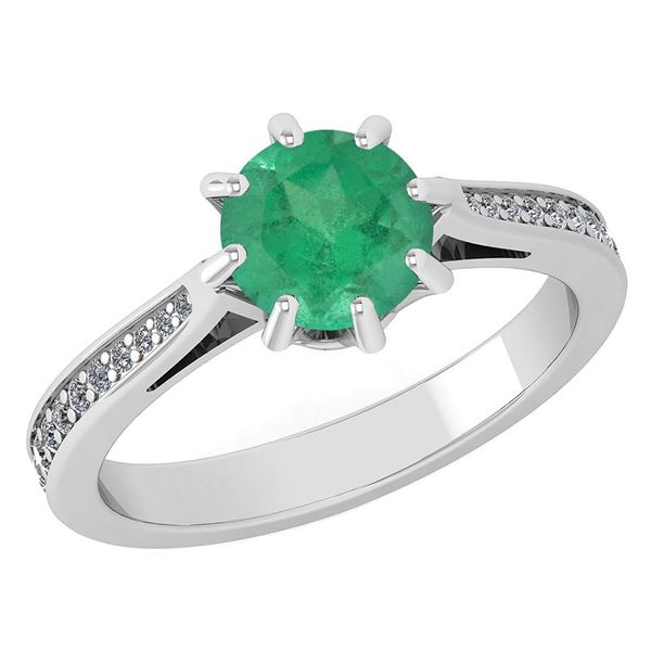 Certified 0.99 Ctw Emerald And White Diamond Wedding/En