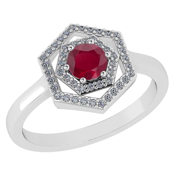Certified 0.69 Ctw Ruby And Diamond 18K White Gold Halo