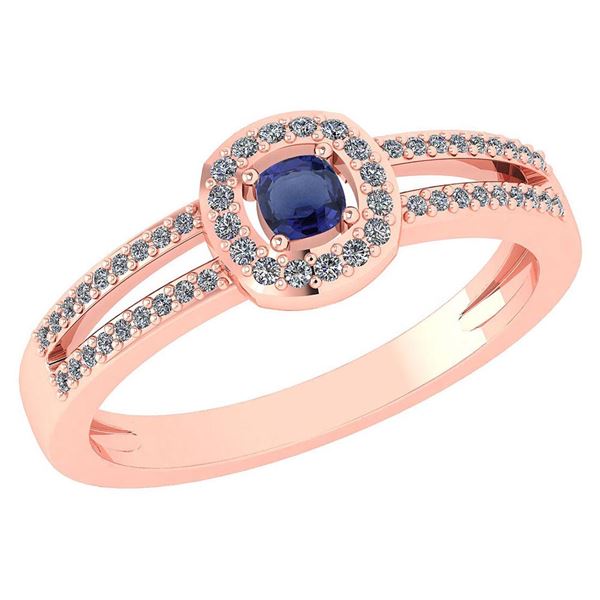 Certified 0.57 Ctw Blue Sapphire And Diamond 14k Rose G