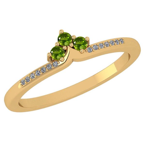 Certified 0.13 Ctw Peridot And Diamond 14k Yellow Gold