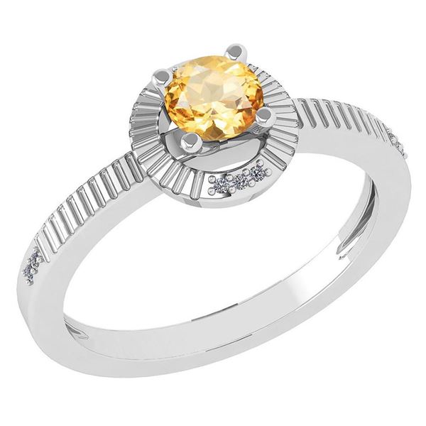 Certified 0.37 Ctw Citrine And Diamond 14k White Gold H