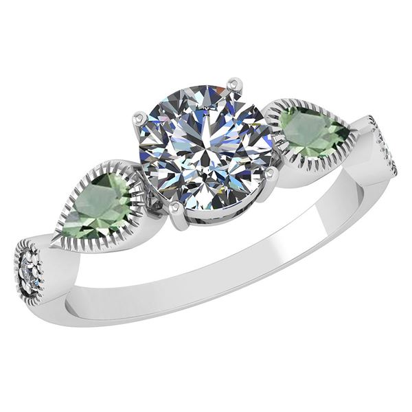 Certified 1.81 Ctw Green Amethyst And Diamond VS/I1 Rin