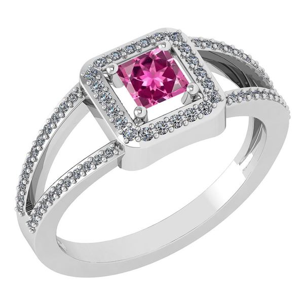 Certified 0.61 Ctw Pink Tourmaline And Diamond 18k Whit