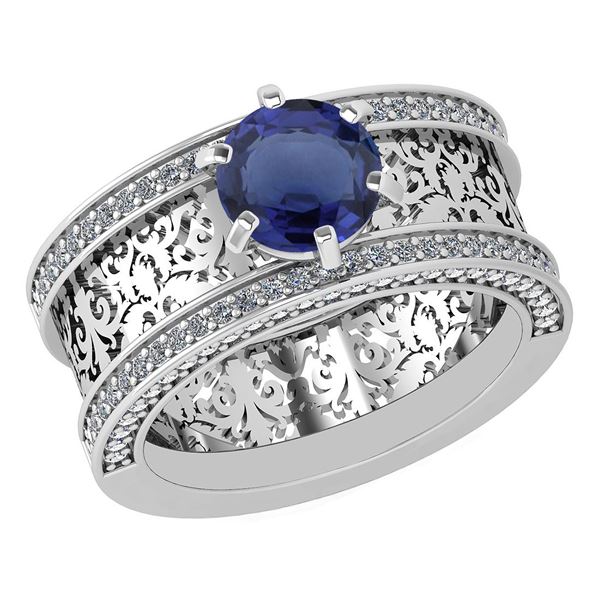 Certified 1.79 Ctw Blue Sapphire And Diamond Wedding/En