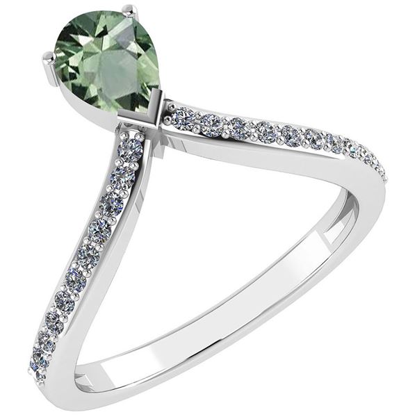 Certified 0.97 Ctw Green Amethyst And Diamond 14k Yello