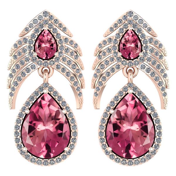 Certified 7.38 Ctw Pink Tourmaline And Diamond Pear Sha