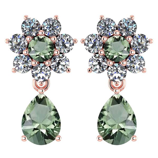 Certified 4.86 Ctw Green Amethyst And Diamond 18K Rose