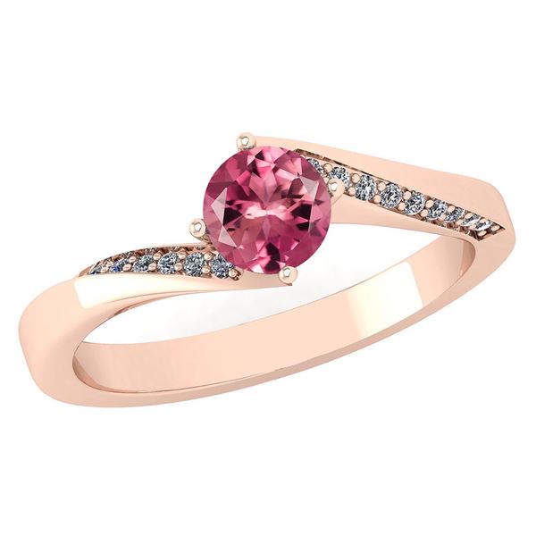 Certified 1.09 Ctw Pink Tourmaline And Diamond 14K Rose