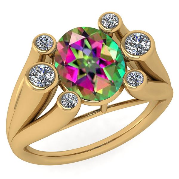Certified 2.82 Ctw Mystic Topaz And Diamond VS/SI1 Ring
