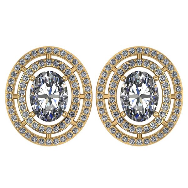 Certified 3.12 CTW Diamond 14k Yellow Gold Halo Stud Ea