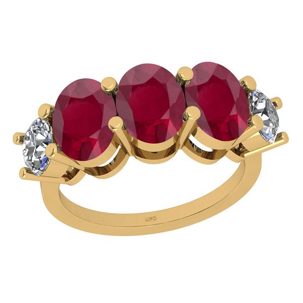 Certified 1.90 Ctw I2/I3 Ruby And Diamond 14K Yellow Go