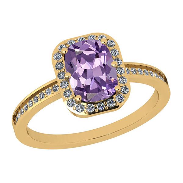 Certified 1.70 Ctw Amethyst And Diamond SI1/SI2 14K Yel