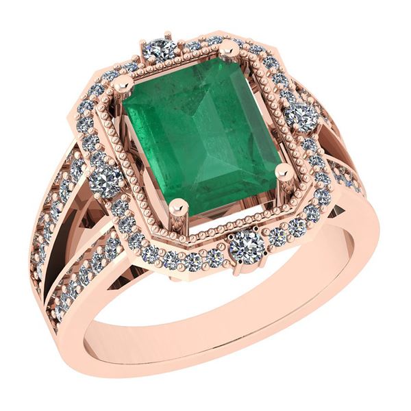 Certified 2.99 Ctw I2/I3 Emerald And Diamond 14K Rose G