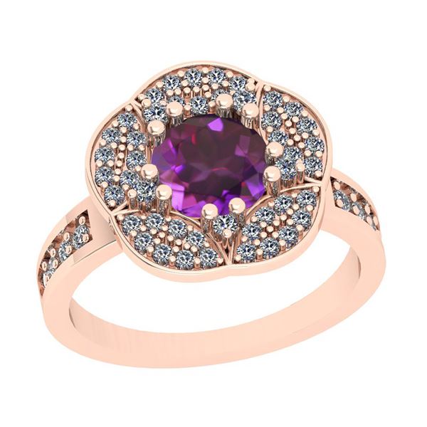 Certified 1.75 Ctw i2/i3 Amethyst And Diamond 10K Rose
