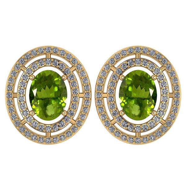 Certified 3.12 Ctw Peridot And Diamond 18K Yellow Gold