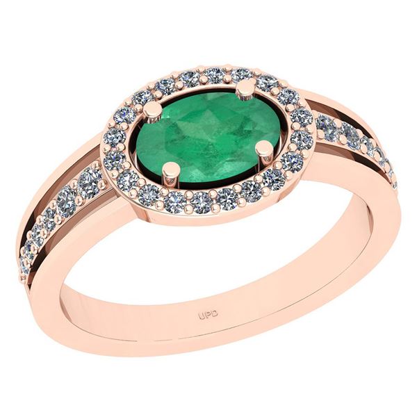 Certified 1.05 Ctw I2/I3 Emerald And Diamond 14K Rose G