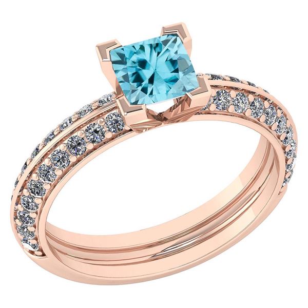 Certified 1.23 Ctw Blue Topaz And Diamond Wedding/Engag