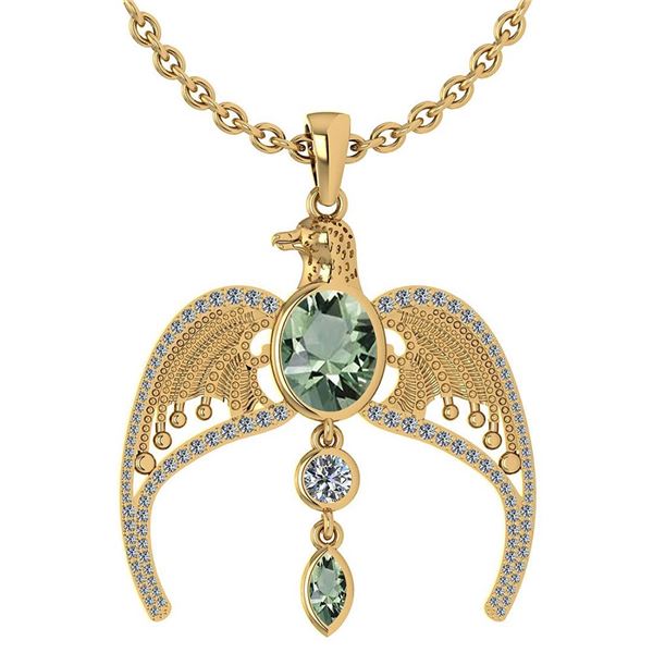 Certified 3.41 Ctw Green Amethyst And Diamond Eagle Nec