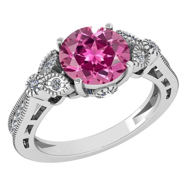 Certified 1.51 Ctw Pink Tourmaline And Diamond 14K Whit